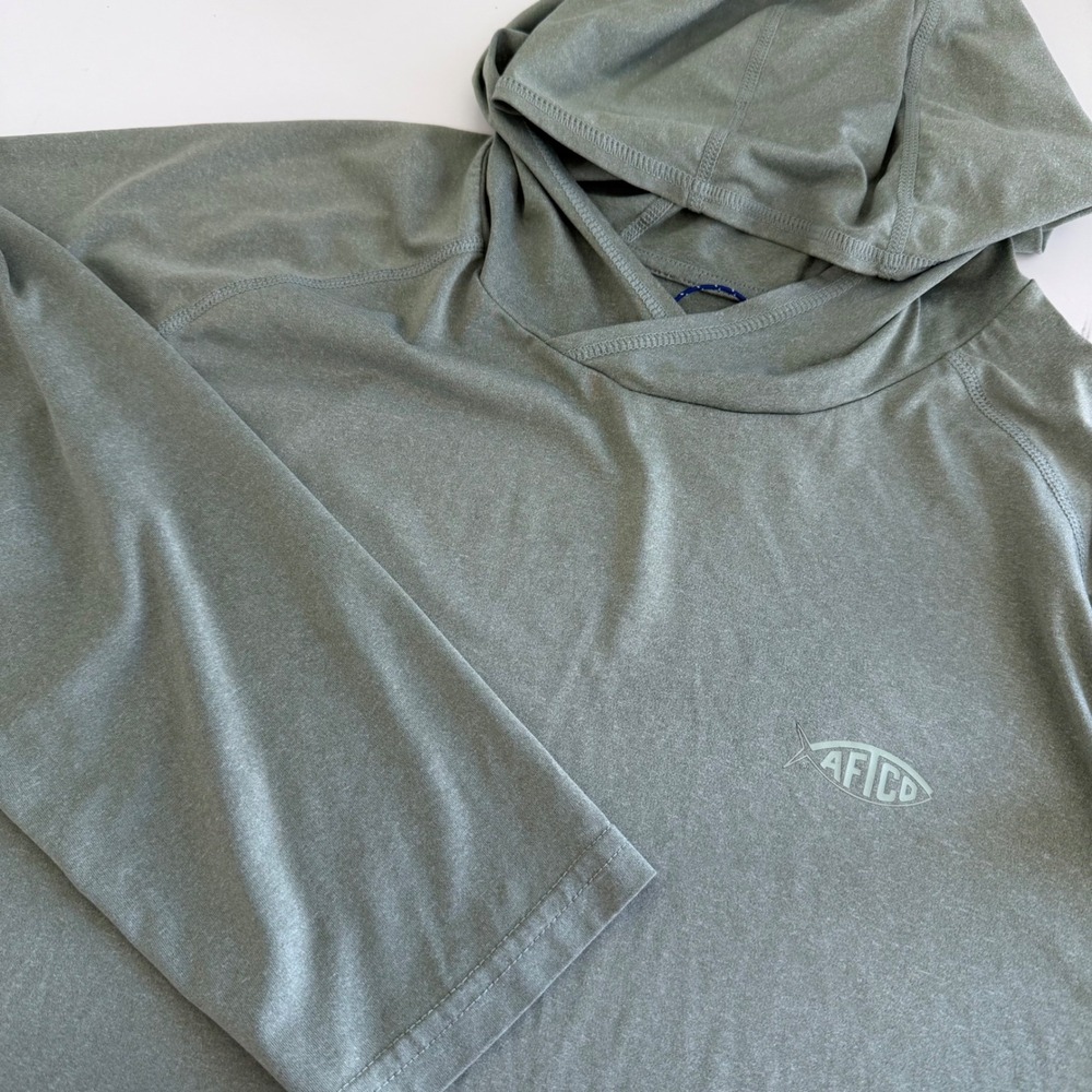 AFTCO American Fishing Tackle Co Mens XL Gray Performance Sun Hoodie Fishing LS